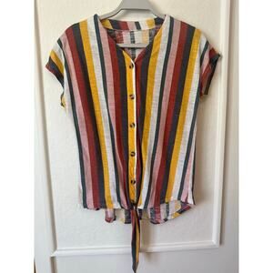 Bobbie Brooks Stripped Button Up Tie-Front Top Size S